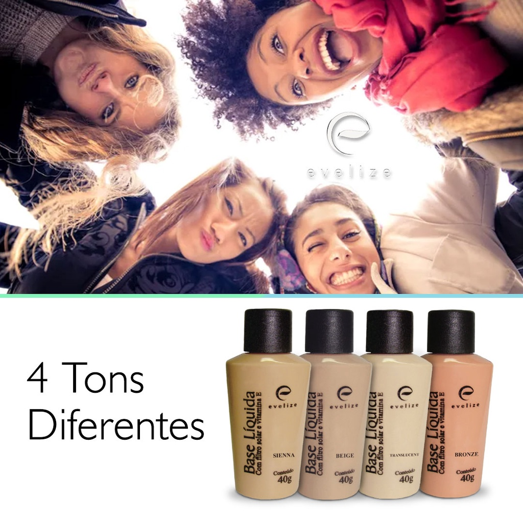 Base Líquida com Filtro Solar/Vitamina E 40g Evelize: Beleza e Proteção em um Só Produto